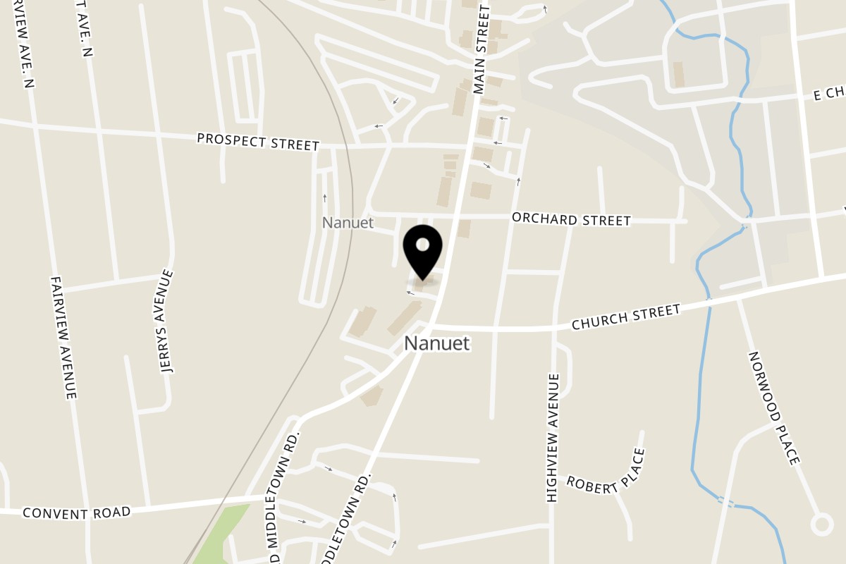 Map showing the location of Nanuet Restaurant on 211 Main St in Nanuet
